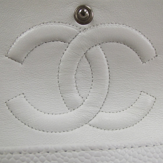 Caviar Quilted Medium Double Flap White