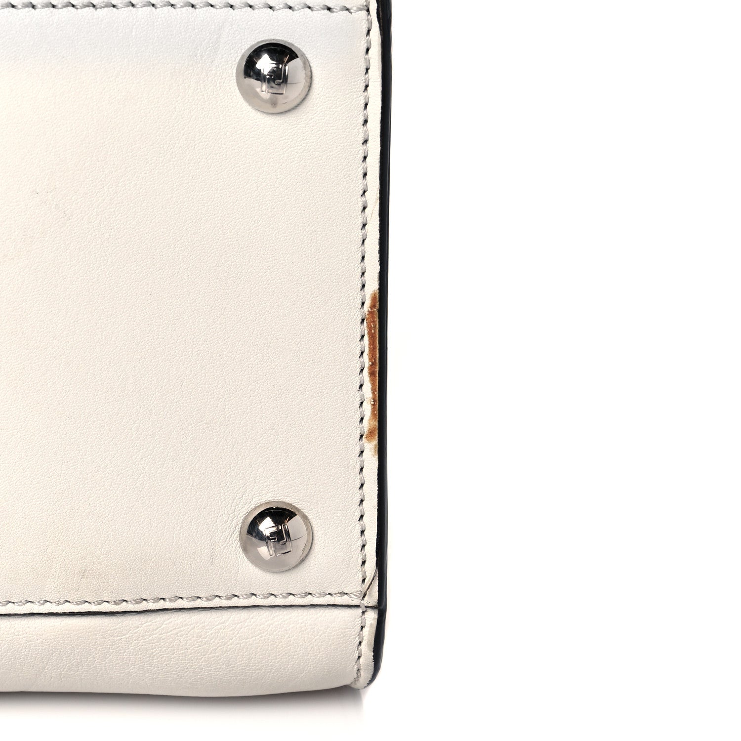 Fendi Vitello Seta Glazed Fabric FF 1974 Medium Peekaboo X-Lite White Ice Mogano Panna 13 of 18