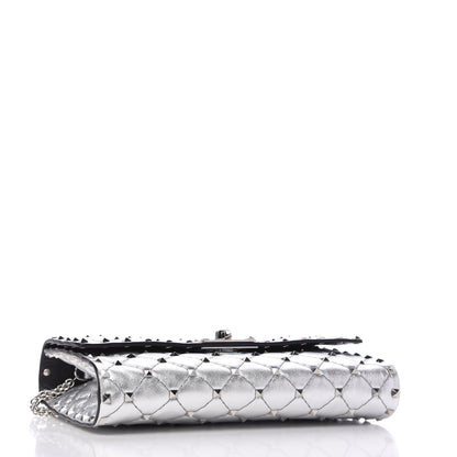 Valentino Garavani Metallic Nappa Rockstud Spike Wallet on Chain Silver 4 of 9