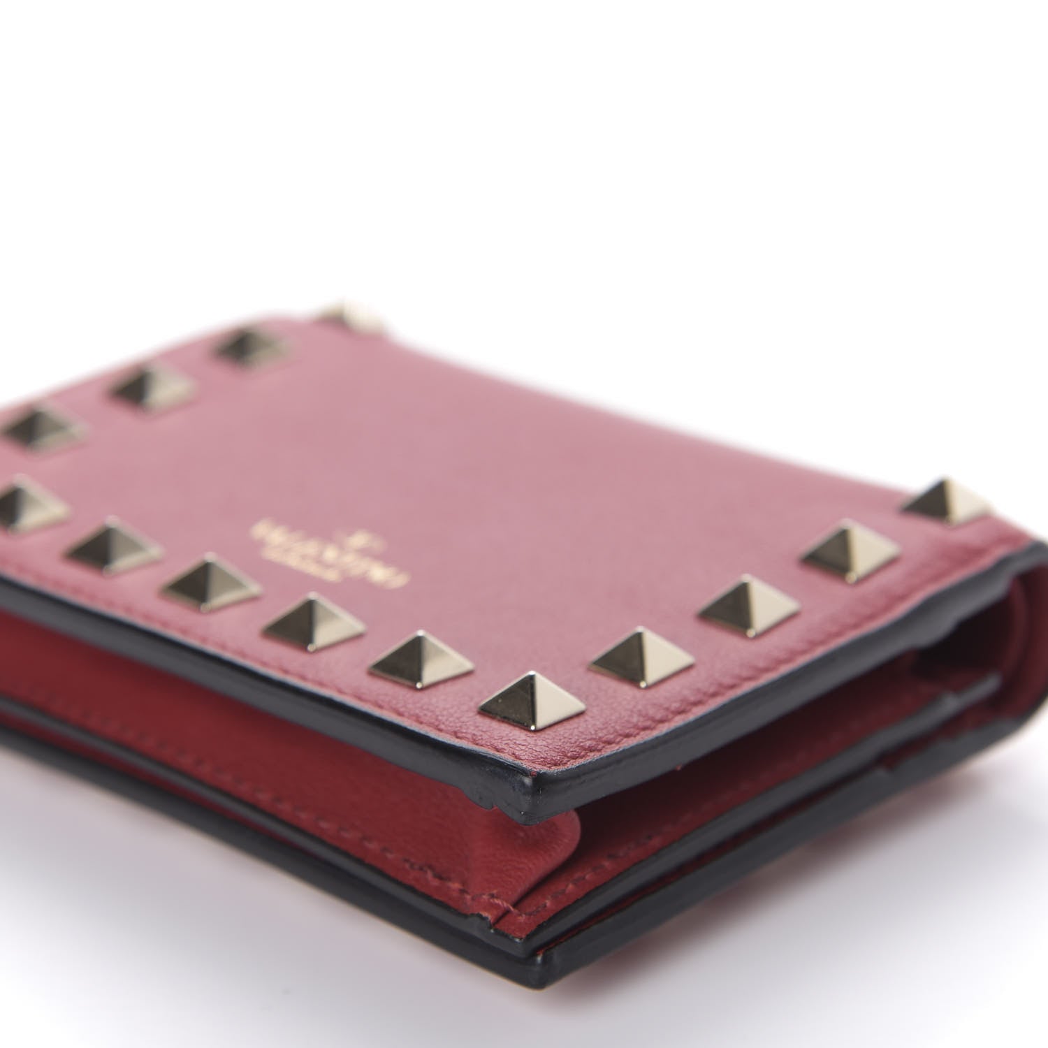 Valentino Garavani Calfskin Rockstud French Flap Wallet Rubino 7 of 12