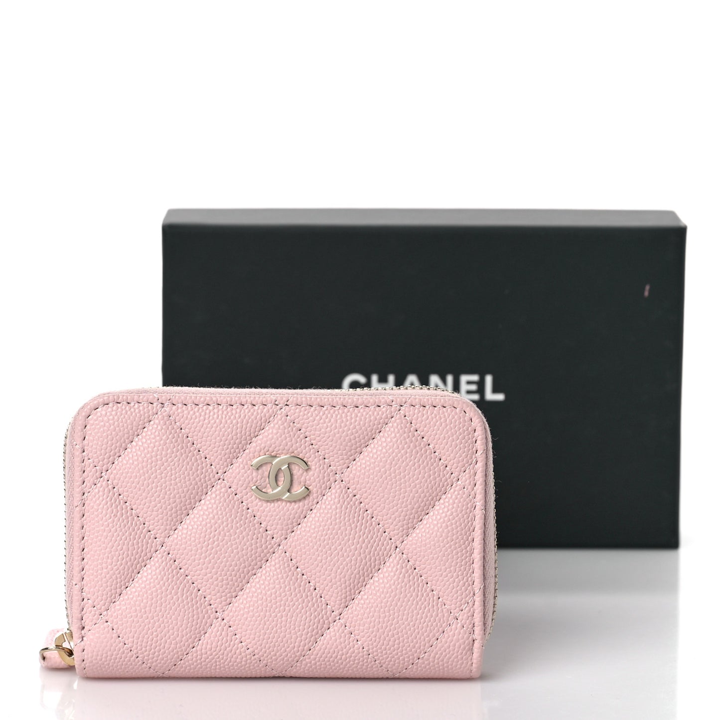 Caviar Quilted Zip Coin Purse Light Pink