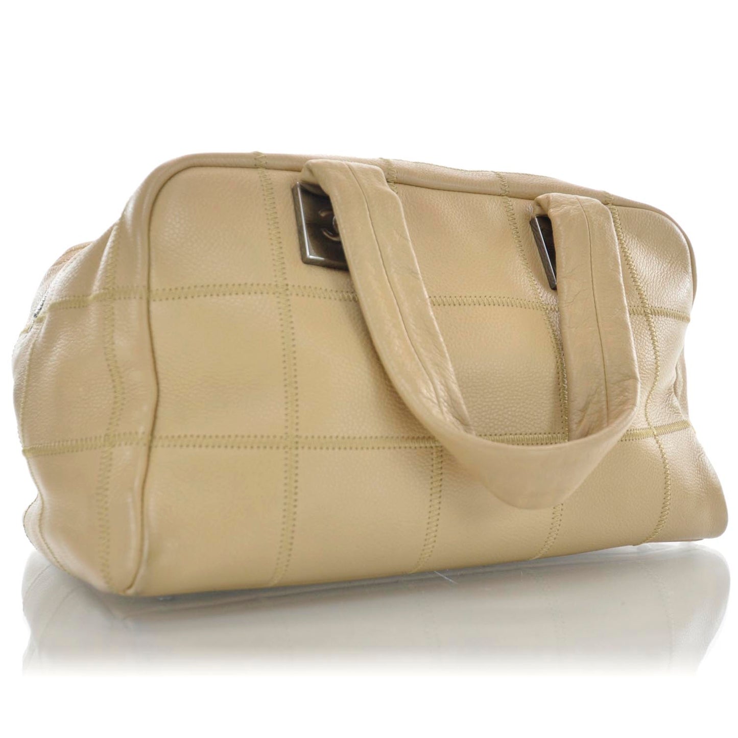Leather Square Stitched Bag Beige
