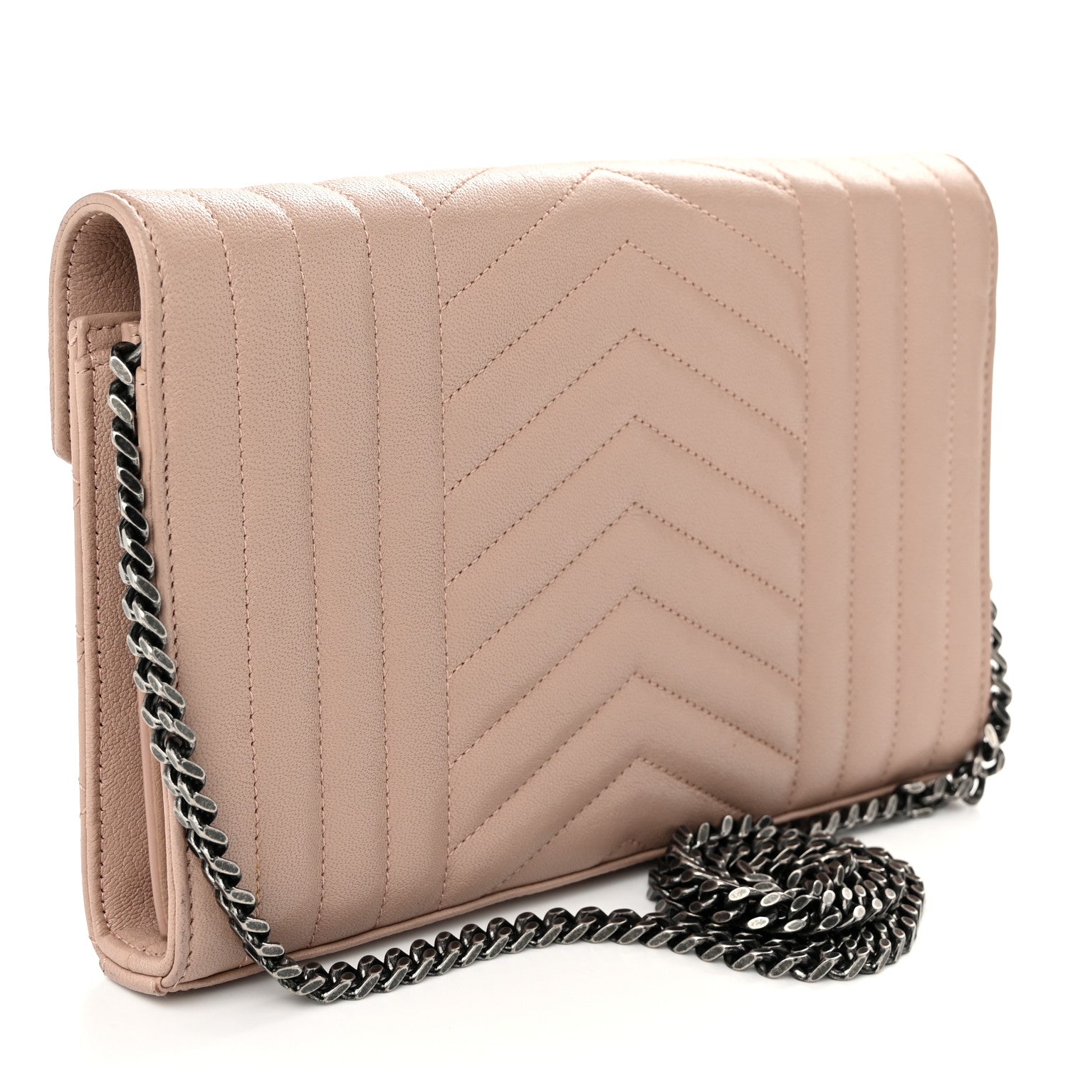 Saint Laurent Sheepskin Tri-Quilt Monogram Envelope Chain Wallet Dark Beige 3 of 12