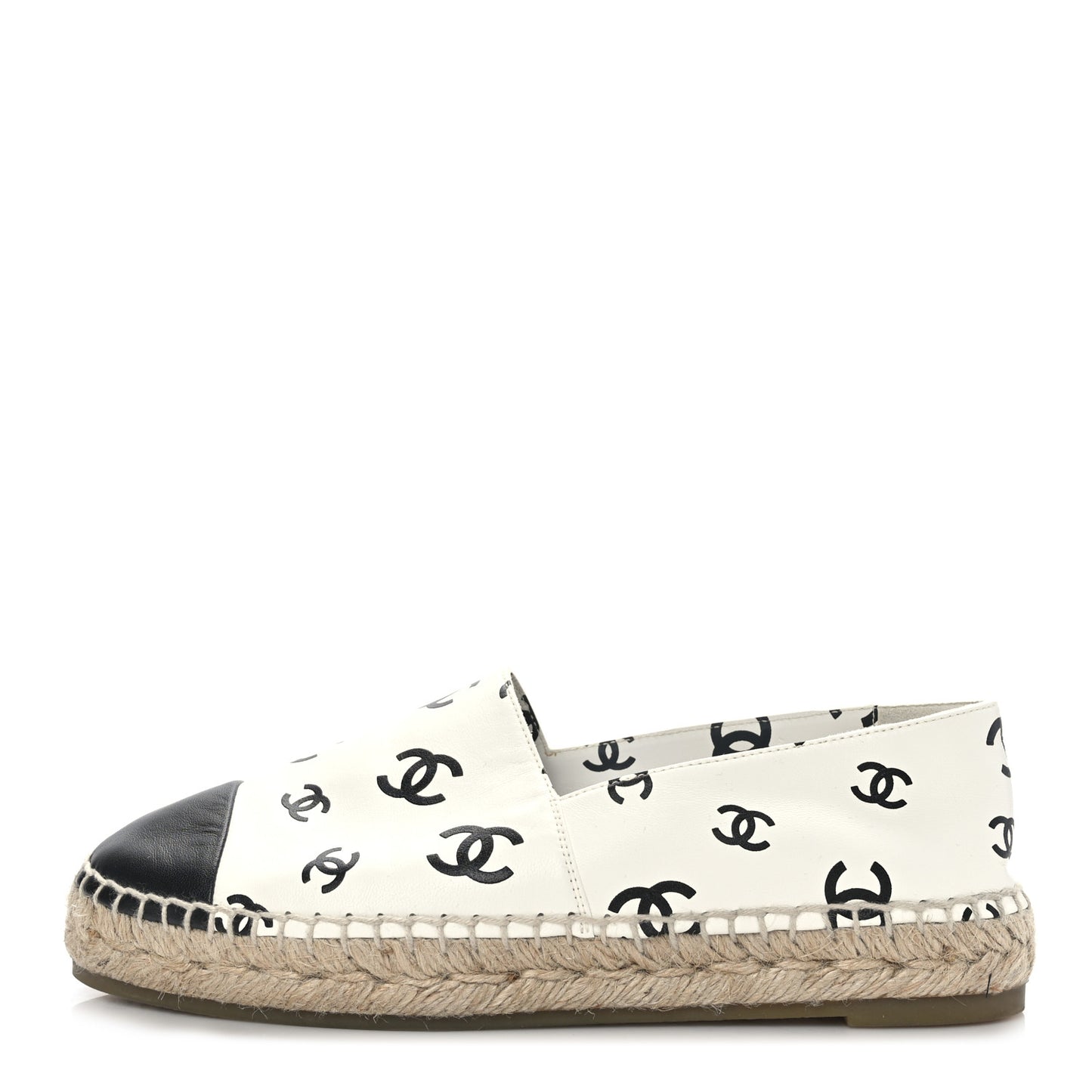Lambskin Printed CC Espadrilles 38 White Black
