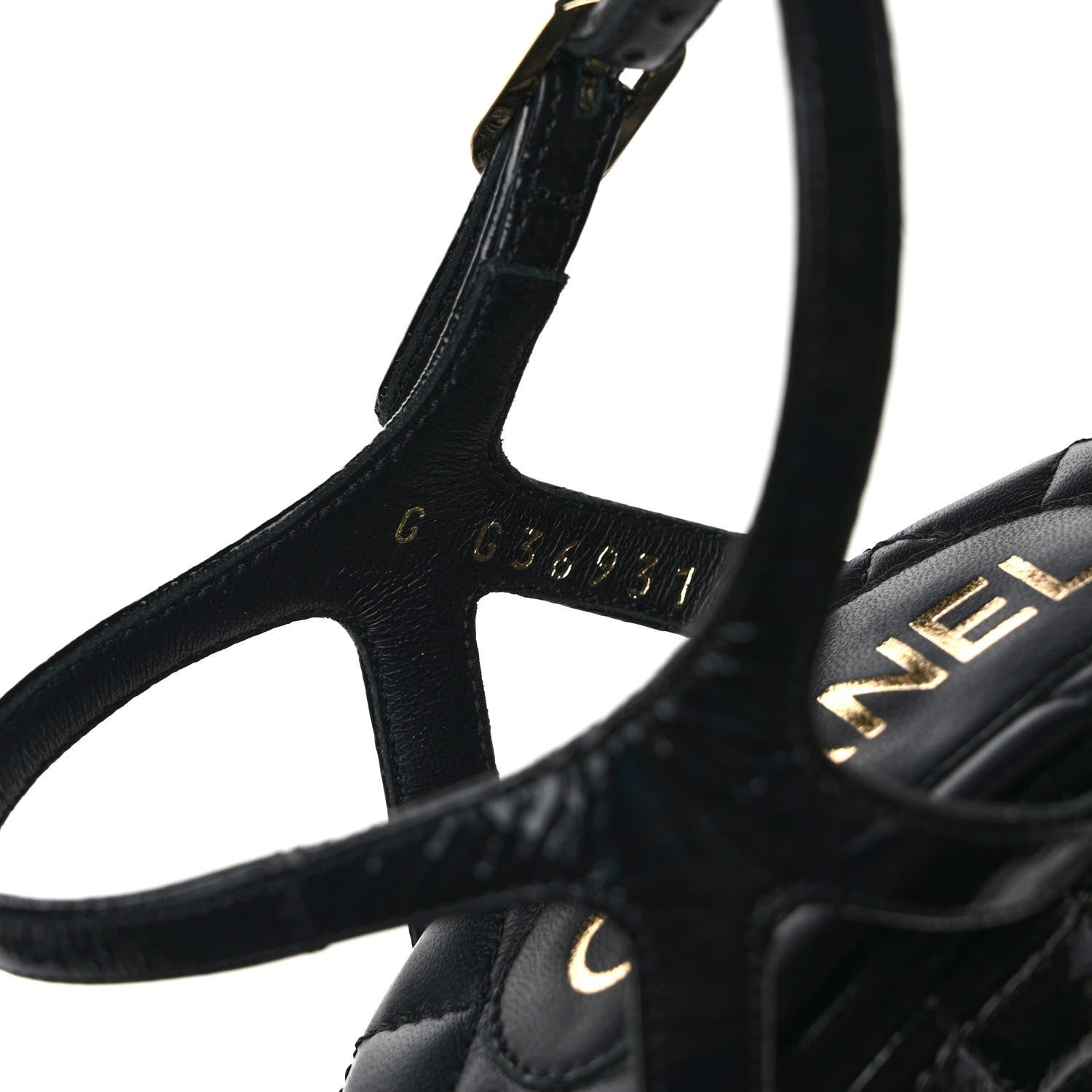 Chanel Crumpled Calfskin Quilted Chain Wedge Sandals 36 Black 8 of 8