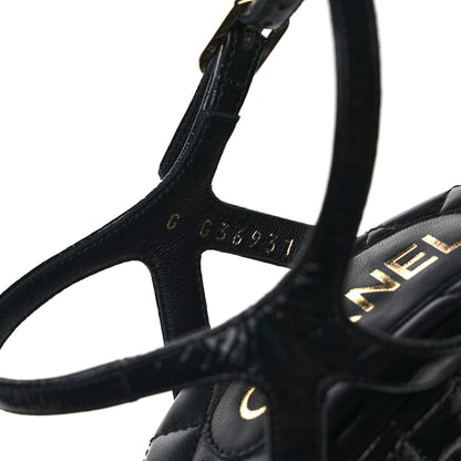 Chanel Crumpled Calfskin Quilted Chain Wedge Sandals 36 Black 8 of 8