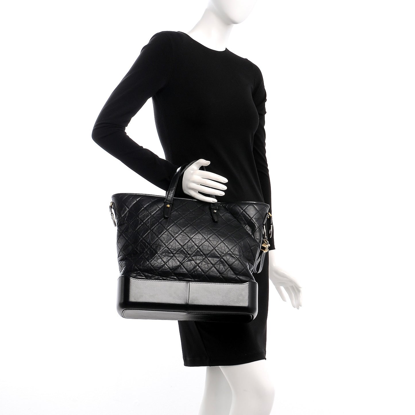 Calfskin Quilted Large Gabrielle Shopping Tote Black