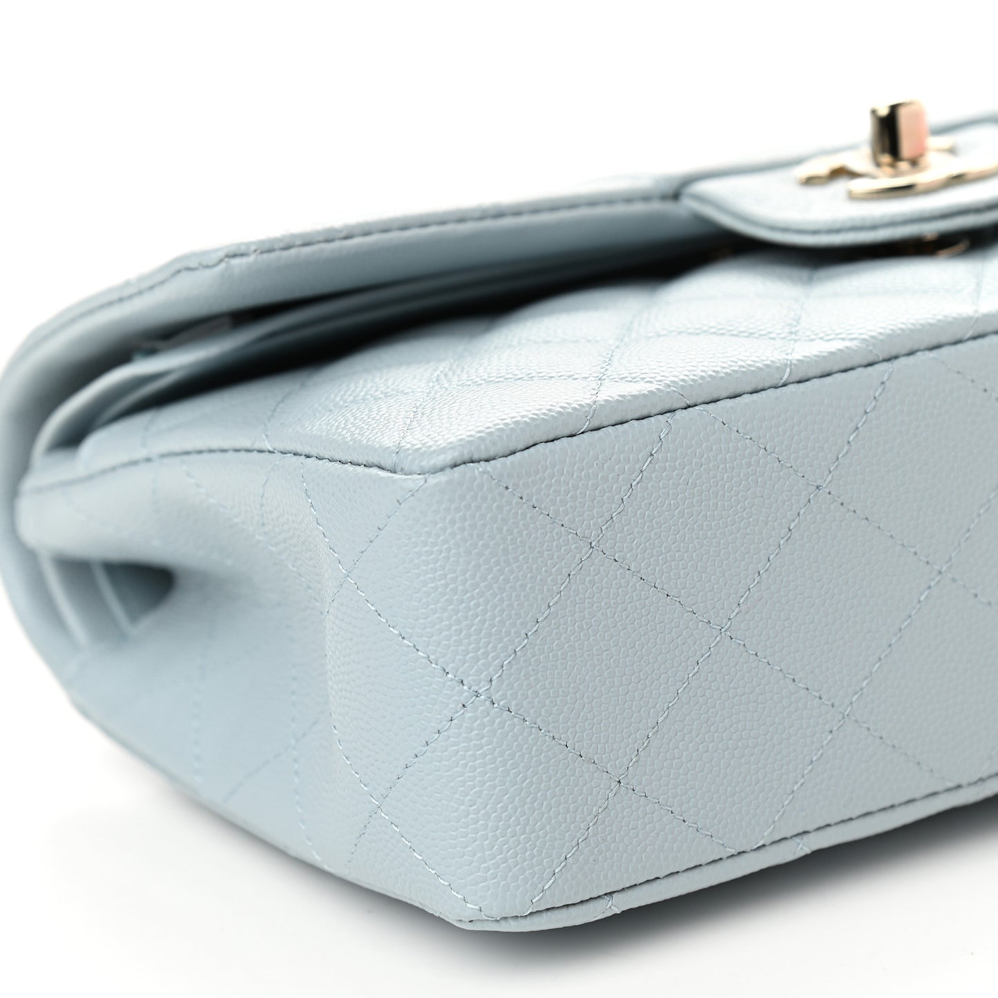 Caviar Quilted Small Double Flap Light Blue