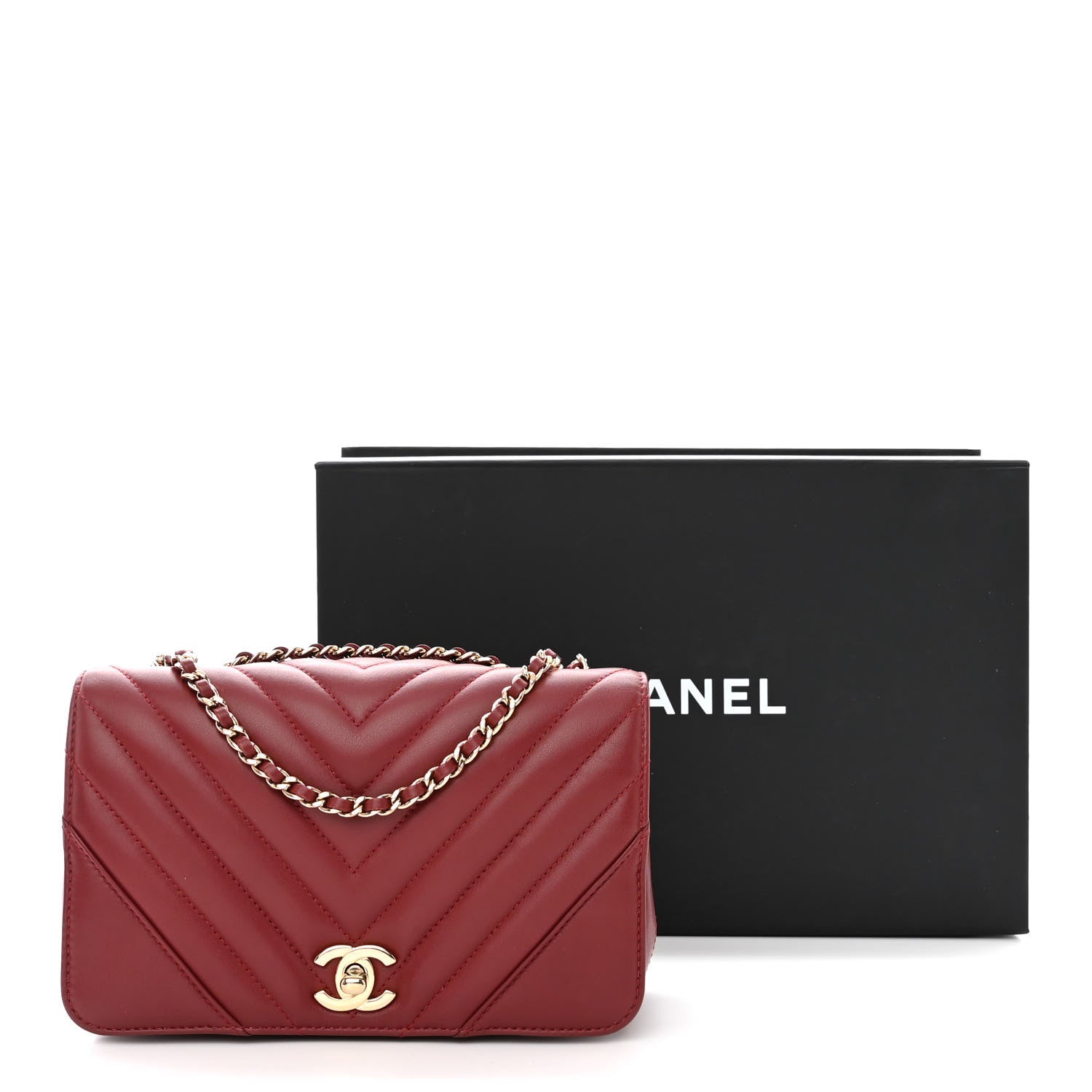 Chanel Calfskin Chevron Quilted Mini Statement Flap Burgundy 12 of 12