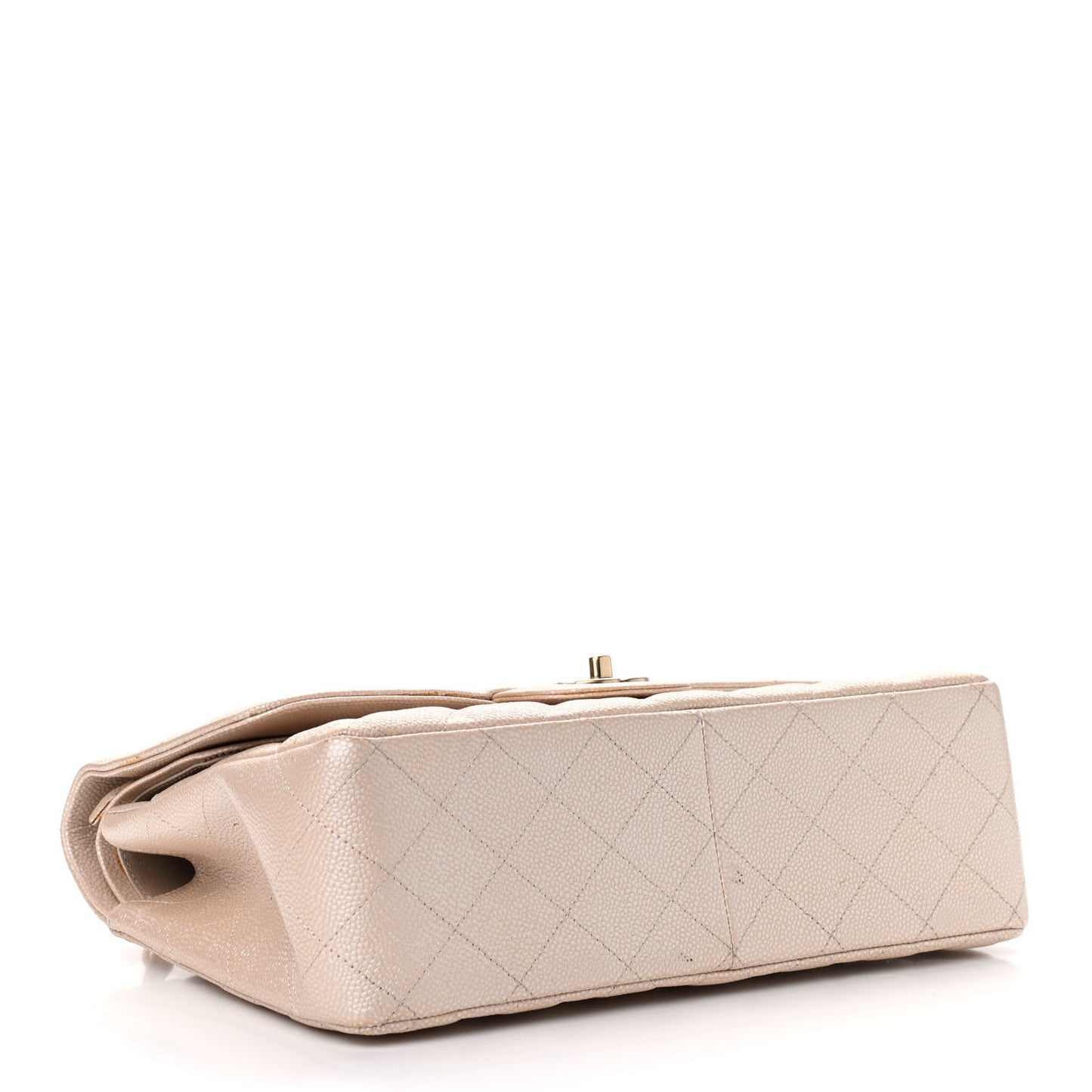 Iridescent Caviar Quilted Jumbo Double Flap Beige