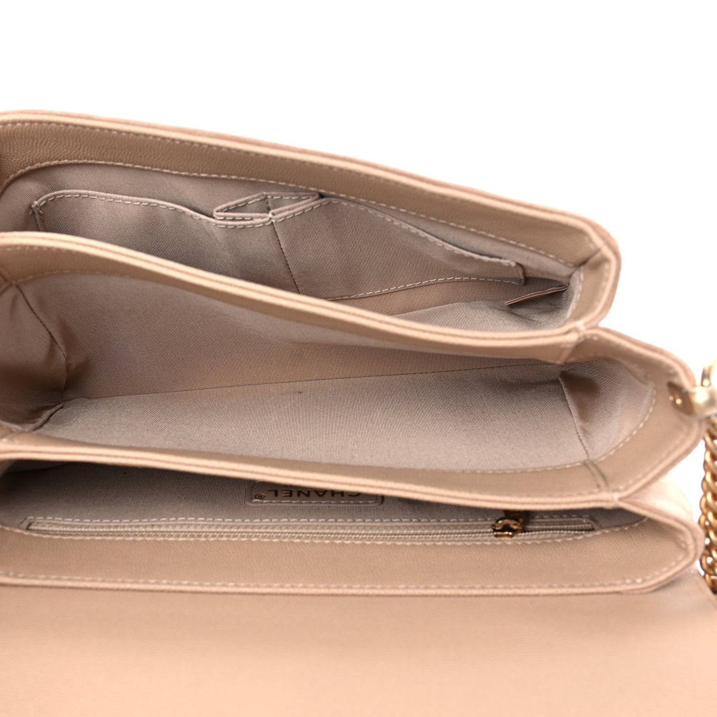 Caviar Suede Stitched Lady Coco Flap Beige