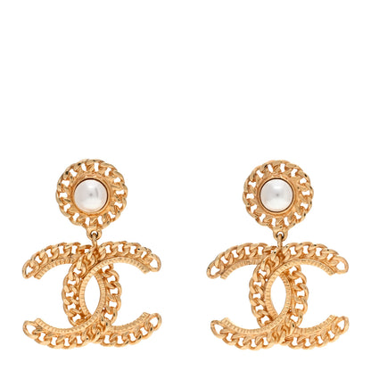 Chanel Metal Pearl CC Chain Drop Earrings Gold 1 of 4