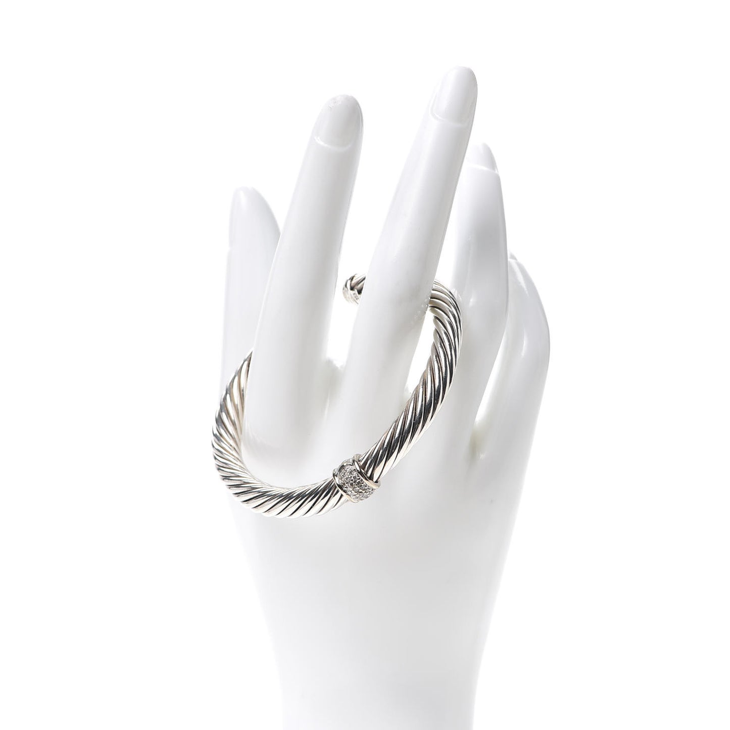Sterling Silver 18K White Gold Diamond 7mm Cable Classics Station Bracelet