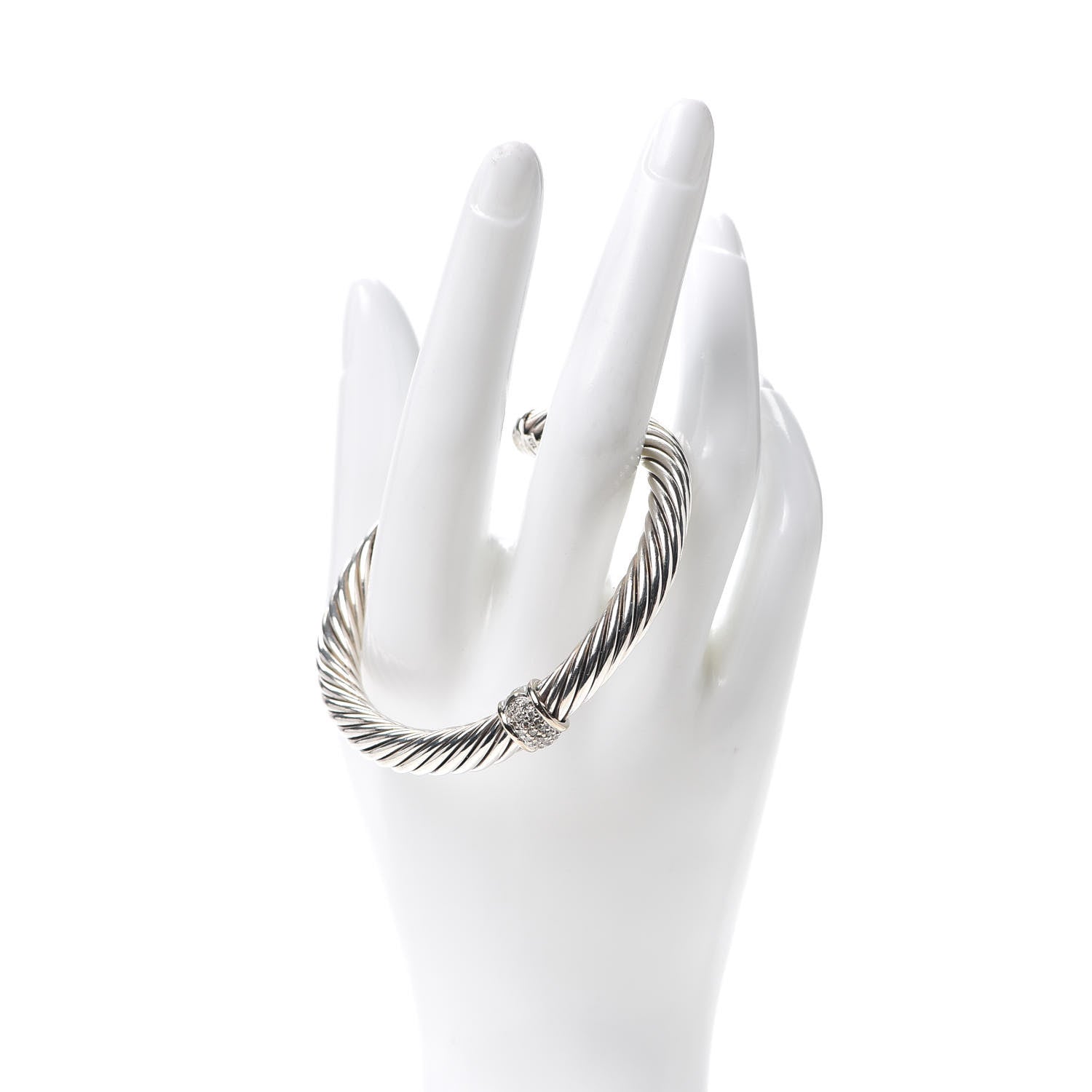 David Yurman Sterling Silver 18K White Gold Diamond 7mm Cable Classics Station Bracelet 2 of 5