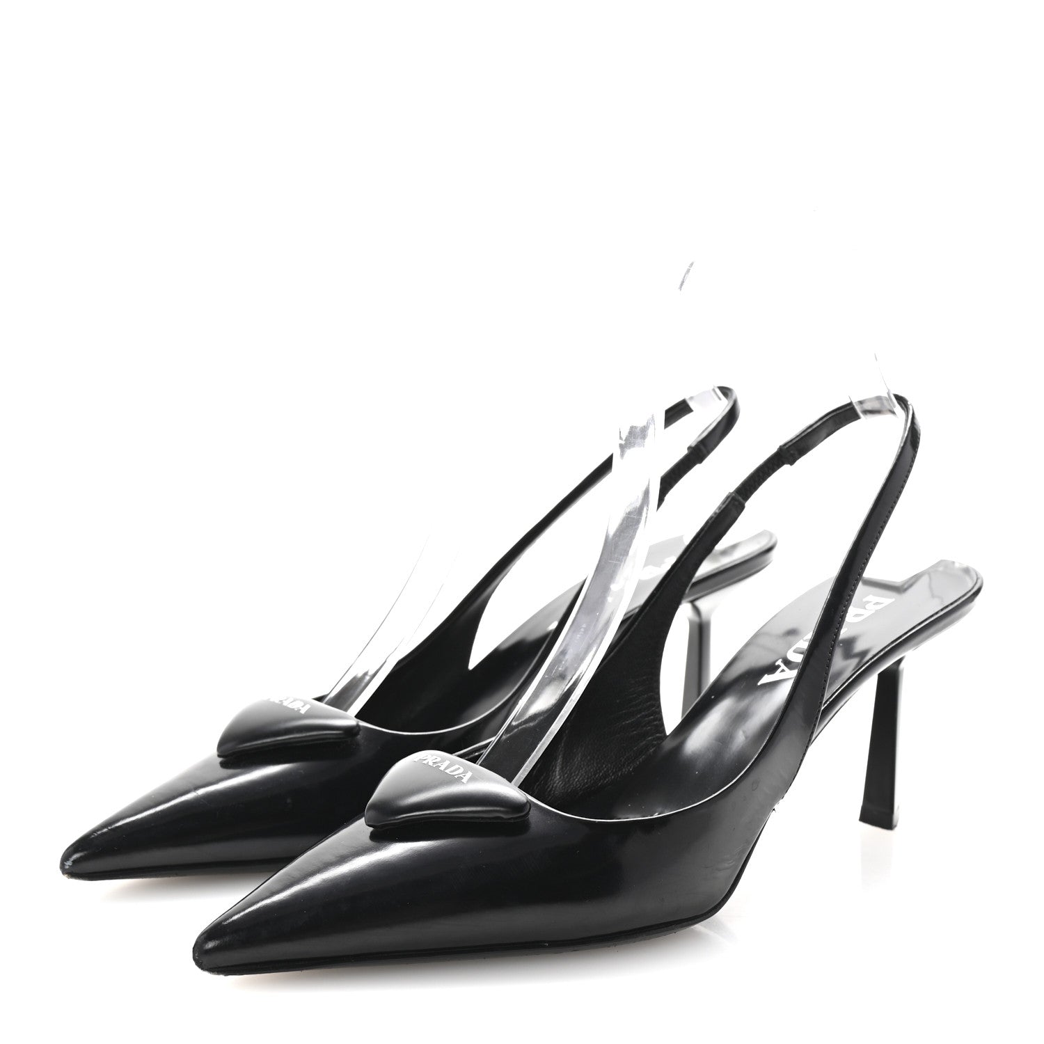 Prada Spazzolato Triangle Logo Pointed Toe 75mm Slingback Pumps 36 Black 4 of 8