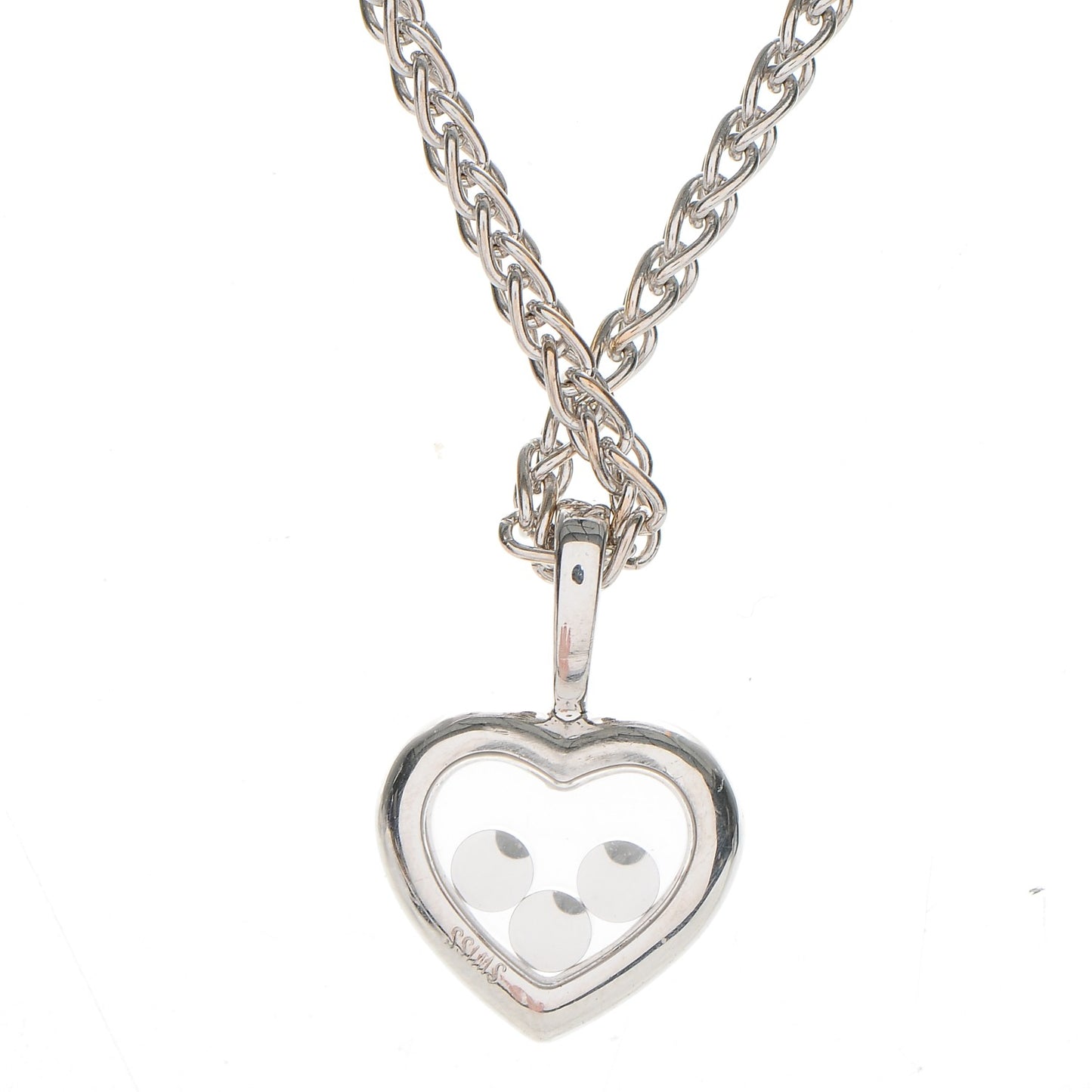 18K White Gold 3 Happy Diamonds Icons Heart Pendant Necklace