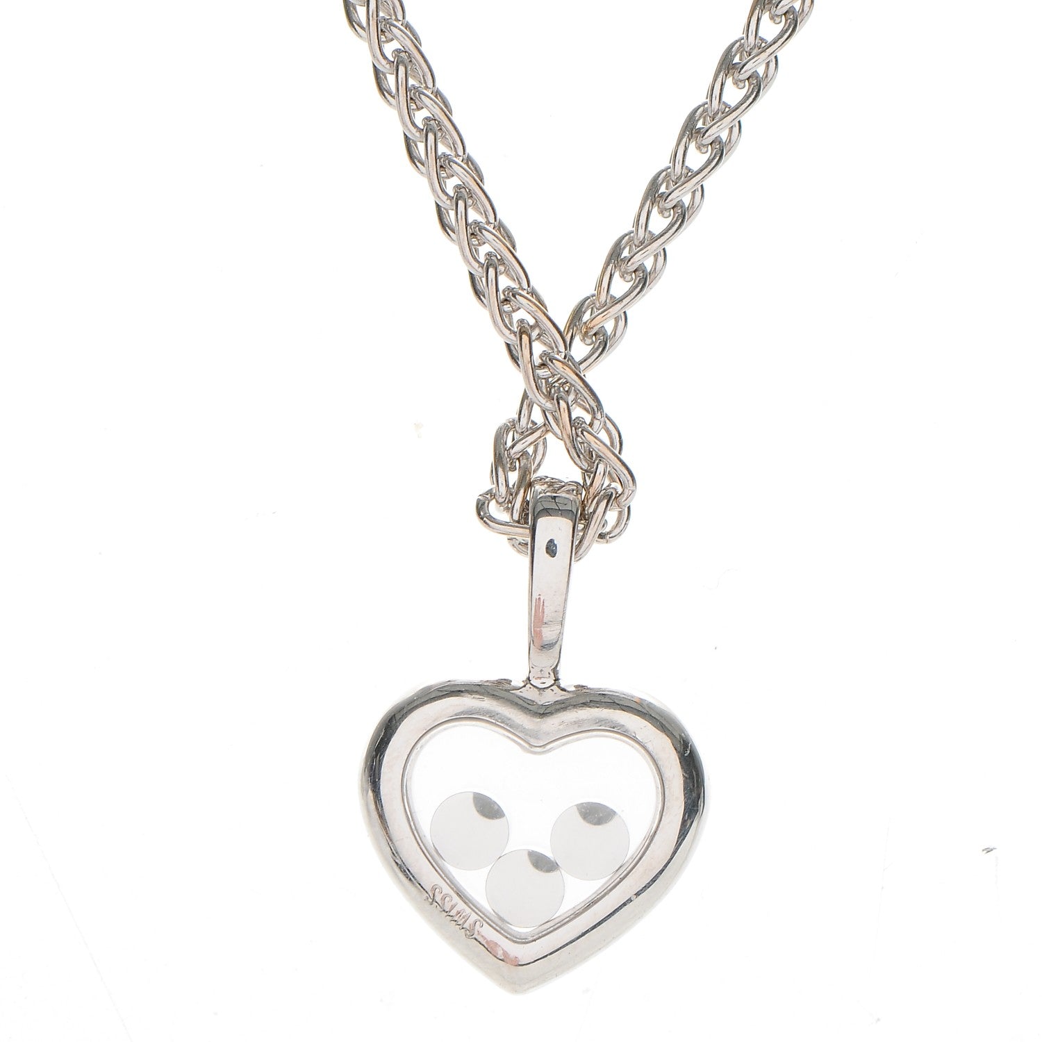 Chopard 18K White Gold 3 Happy Diamonds Icons Heart Pendant Necklace 5 of 8
