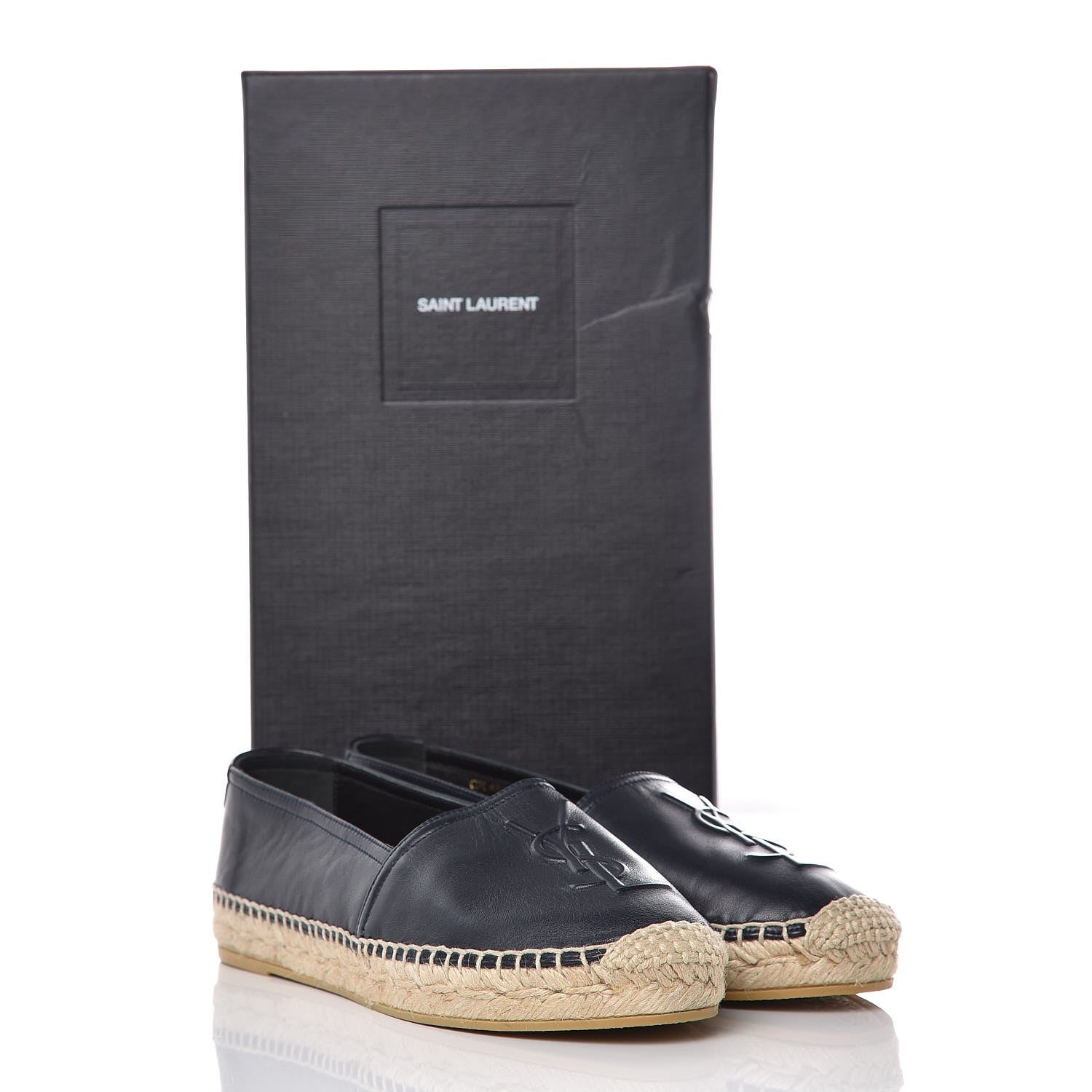Saint Laurent Lambskin Monogram Espadrilles 34 Navy 9 of 9