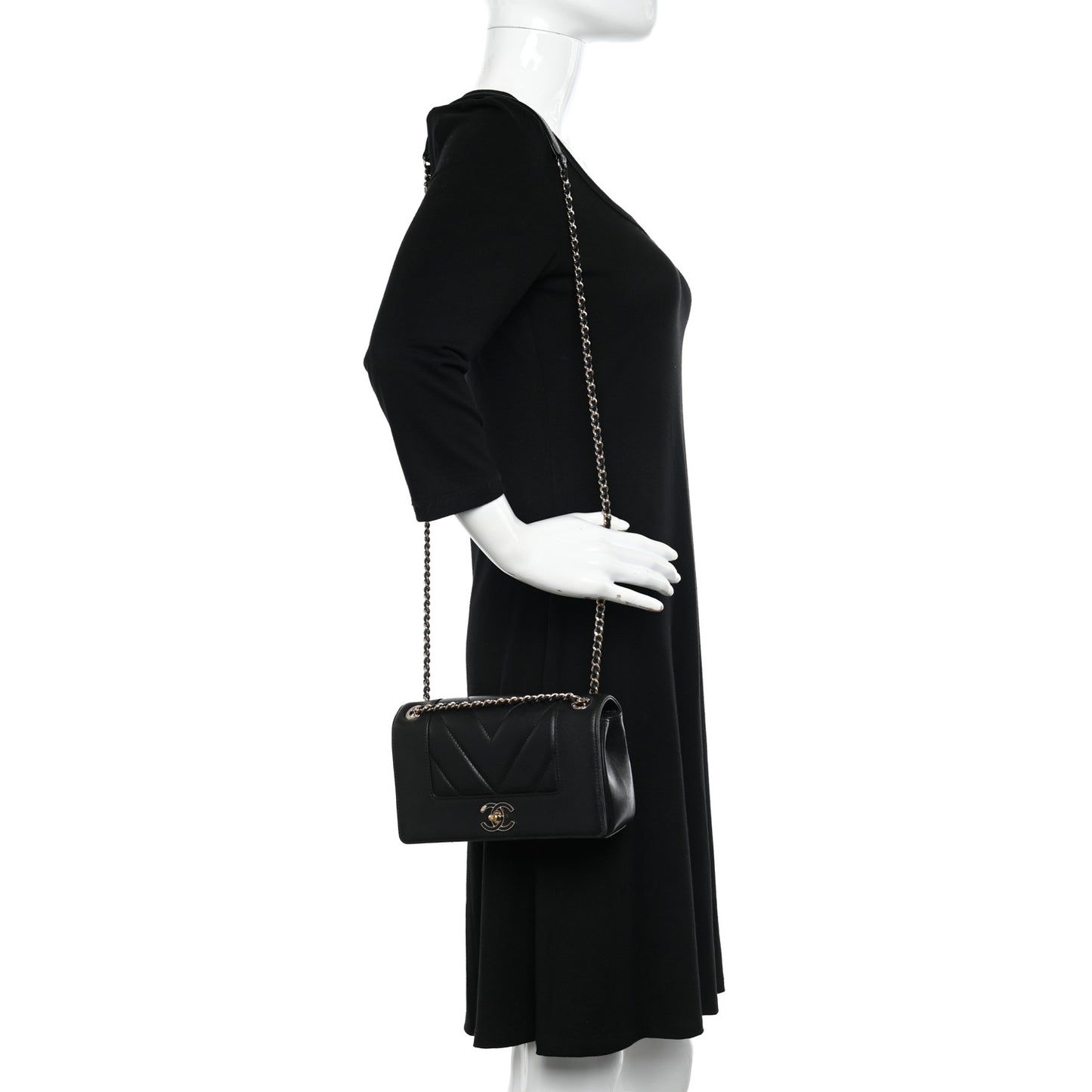 Sheepskin Chevron Quilted Small Vintage Mademoiselle Flap Black