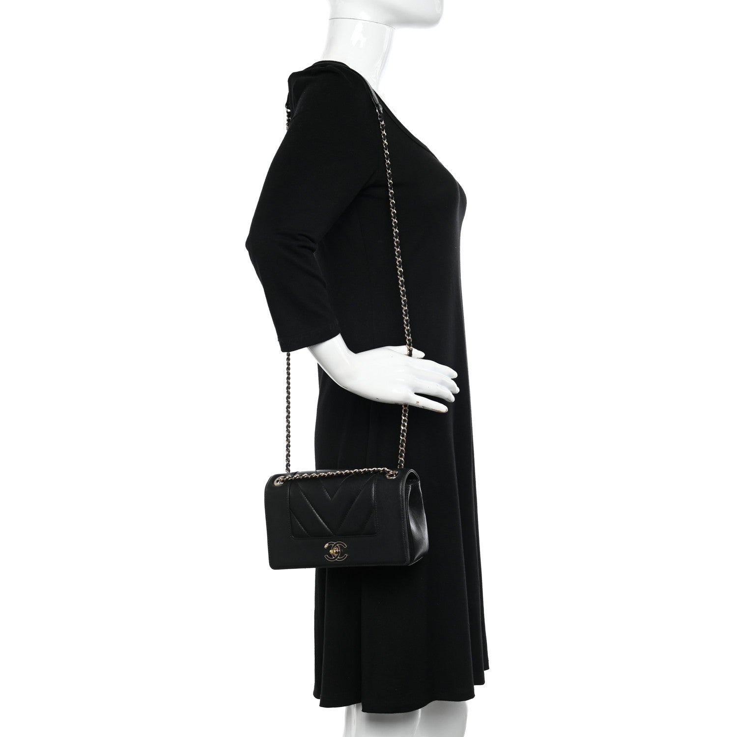 Chanel Sheepskin Chevron Quilted Small Vintage Mademoiselle Flap Black 3 of 16