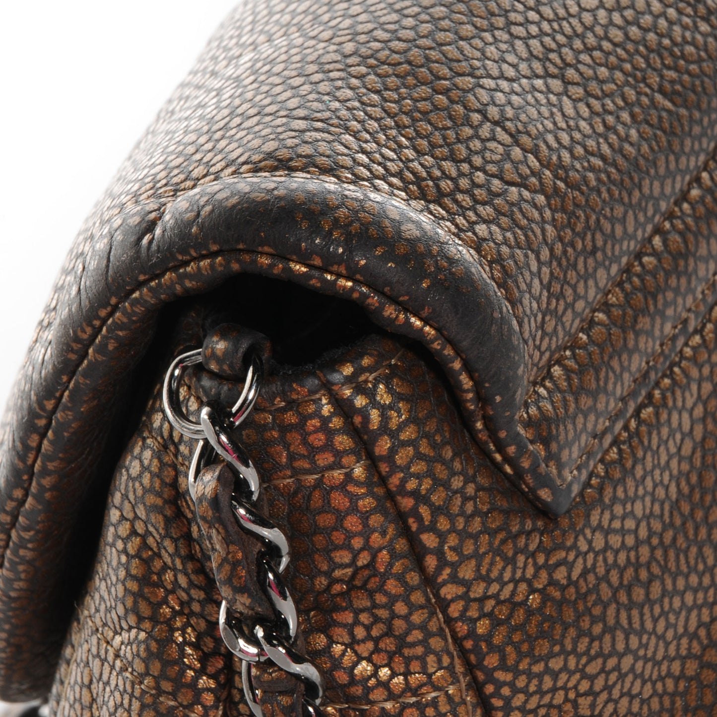 Metallic Caviar Half Moon Wallet On Chain WOC Bronze