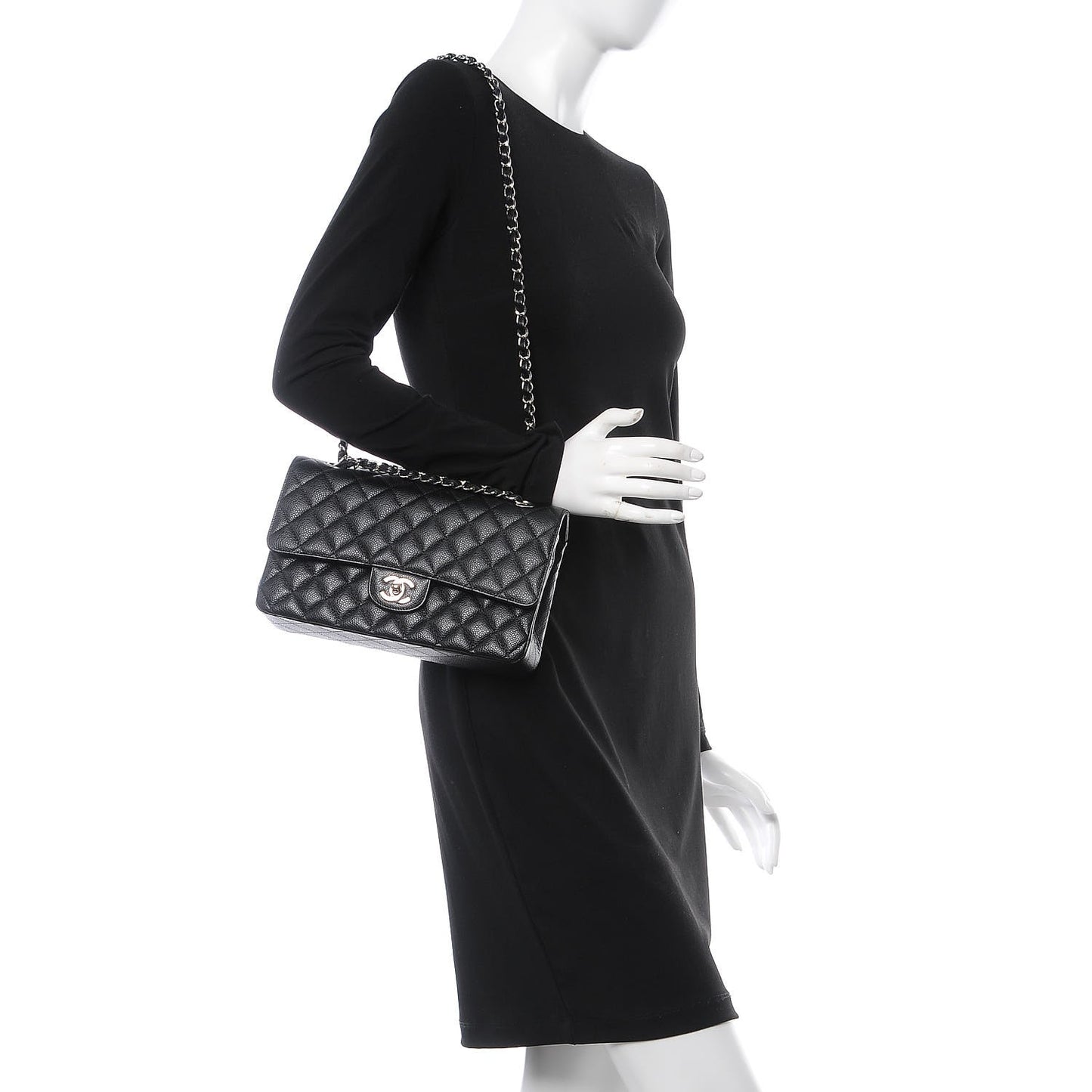 Caviar Quilted Medium Double Flap Black