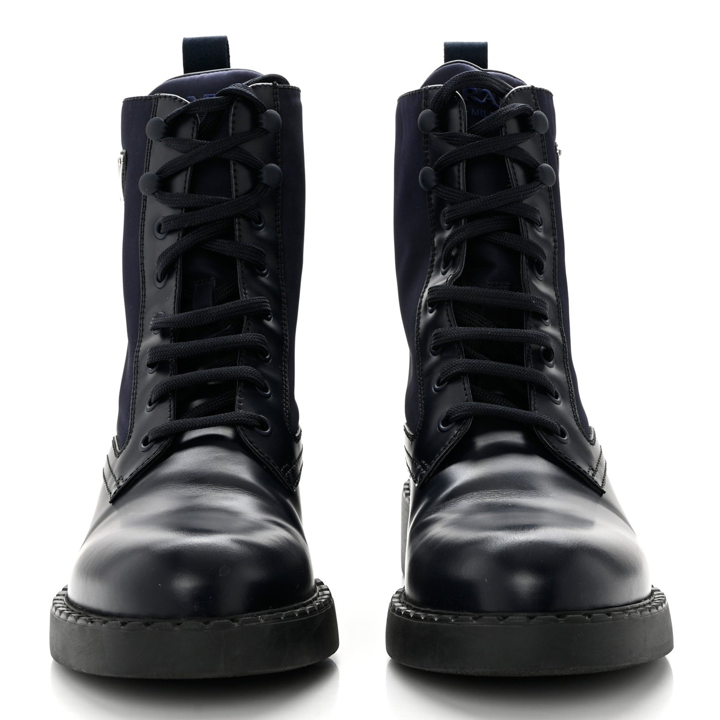 Spazzolato Re-Nylon Metal Triangle Logo Womens 50mm Combat Boots 41 Bleu