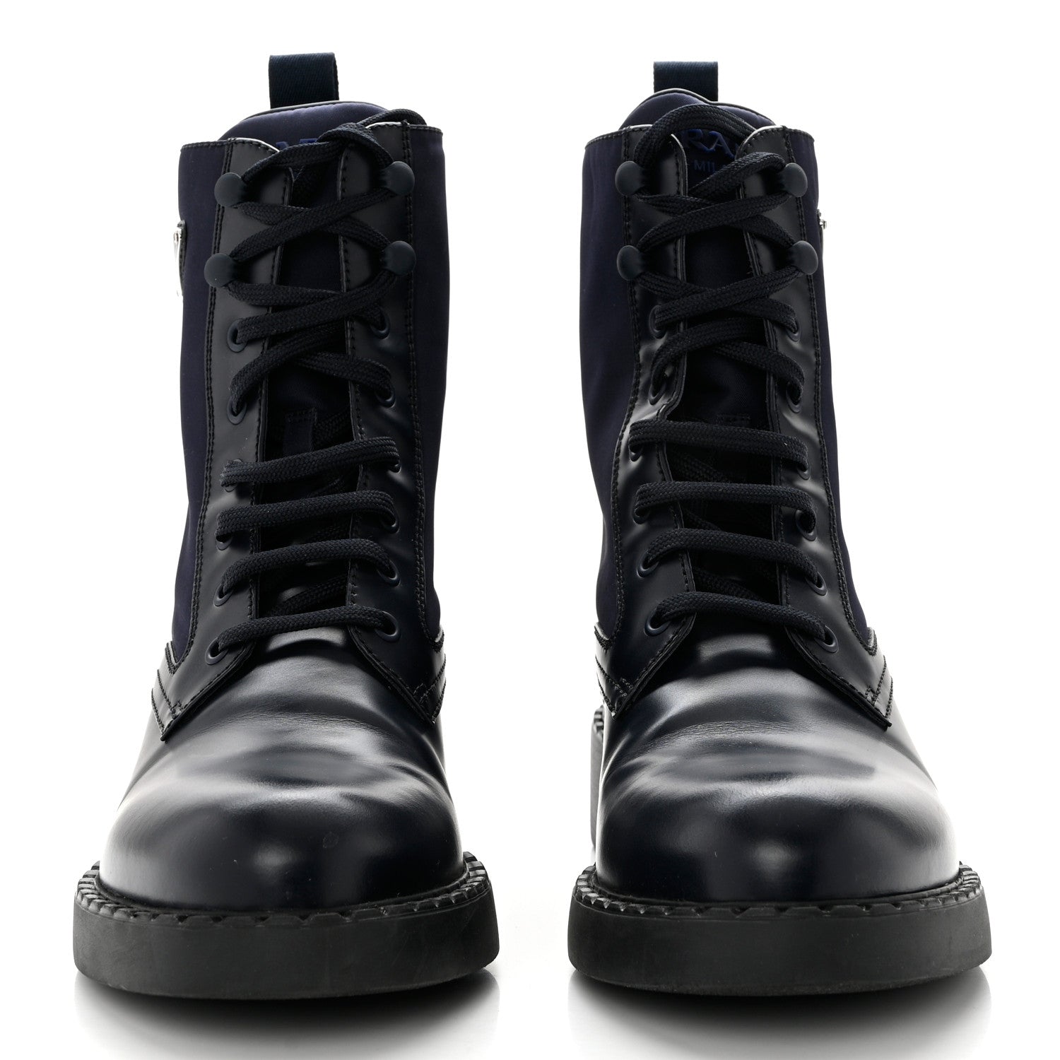 Prada Spazzolato Re-Nylon Metal Triangle Logo Womens 50mm Combat Boots 41 Bleu 2 of 9