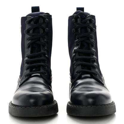 Prada Spazzolato Re-Nylon Metal Triangle Logo Womens 50mm Combat Boots 41 Bleu 2 of 9