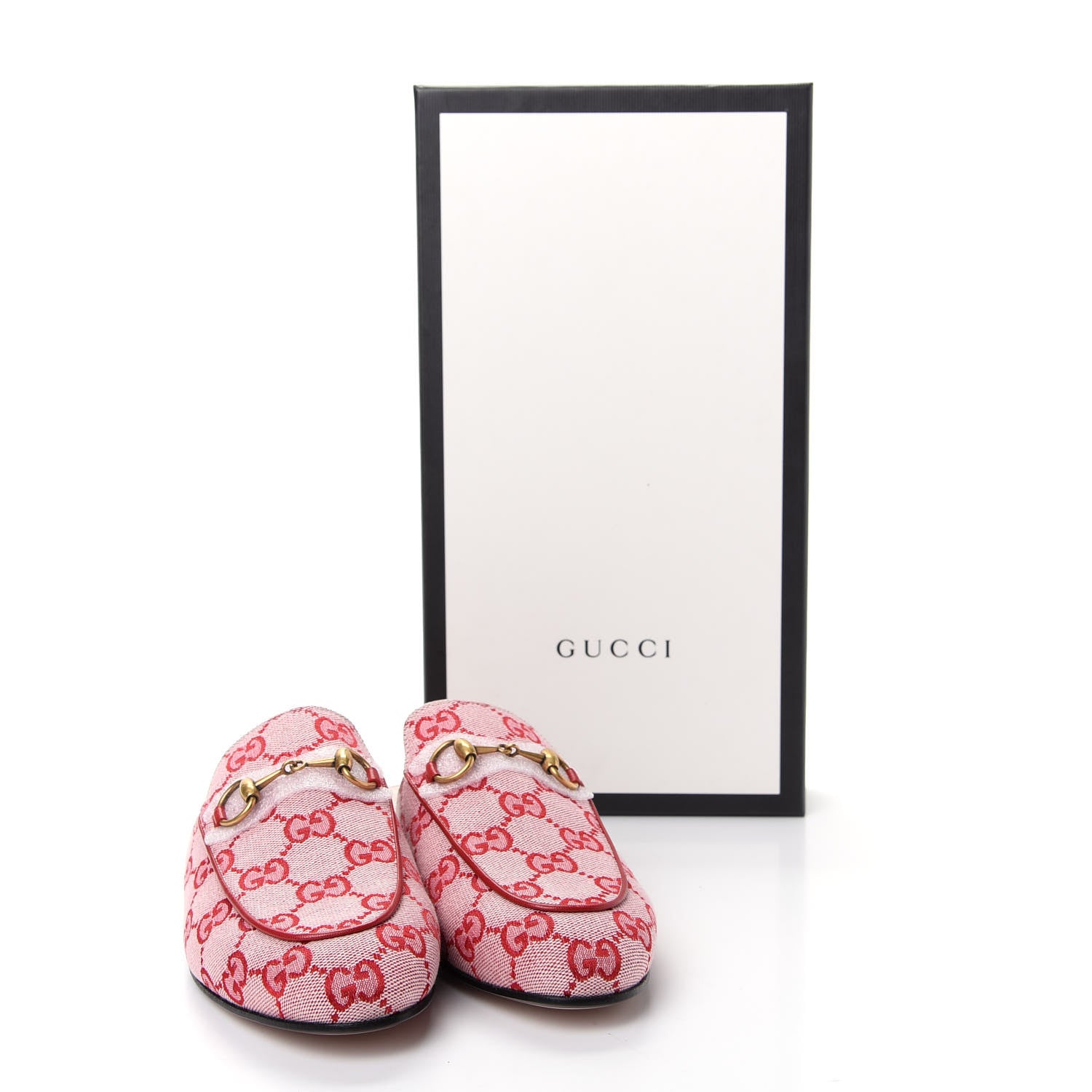 Gucci Canvas GG Monogram Horsebit Womens Princetown Slippers 35.5 Gardenia Hibiscus Red 11 of 11