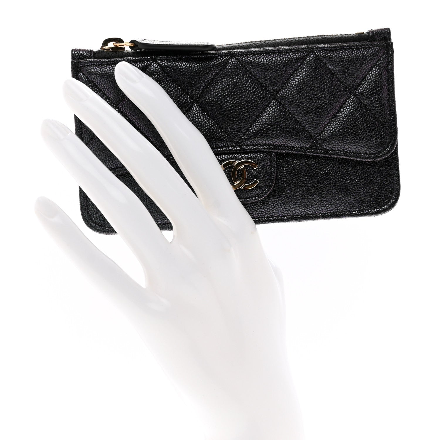Chanel Iridescent Caviar Quilted Flap Zip Card Holder Black 2 of 8