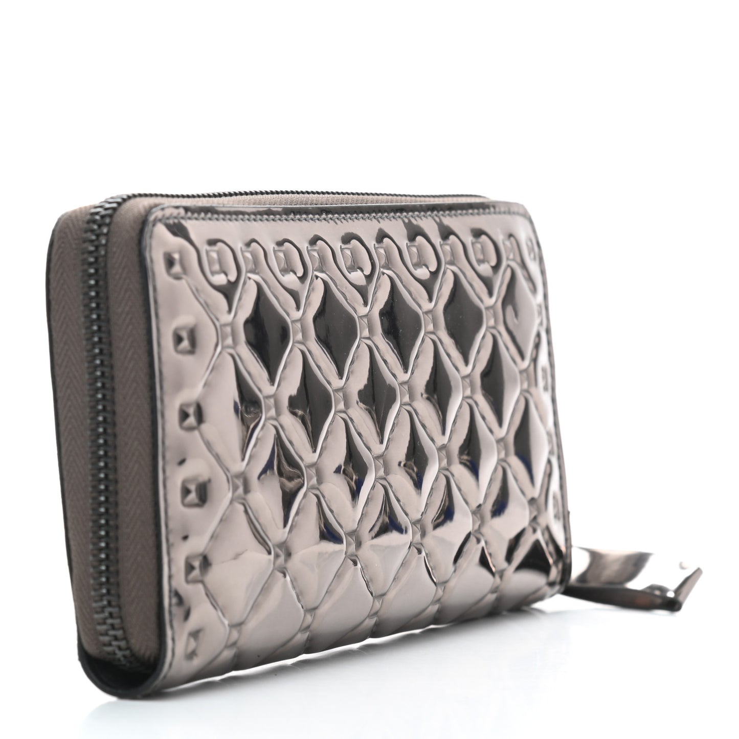 Metallic Patent Rockstud Spike Continental Zip Around Wallet Rutenio