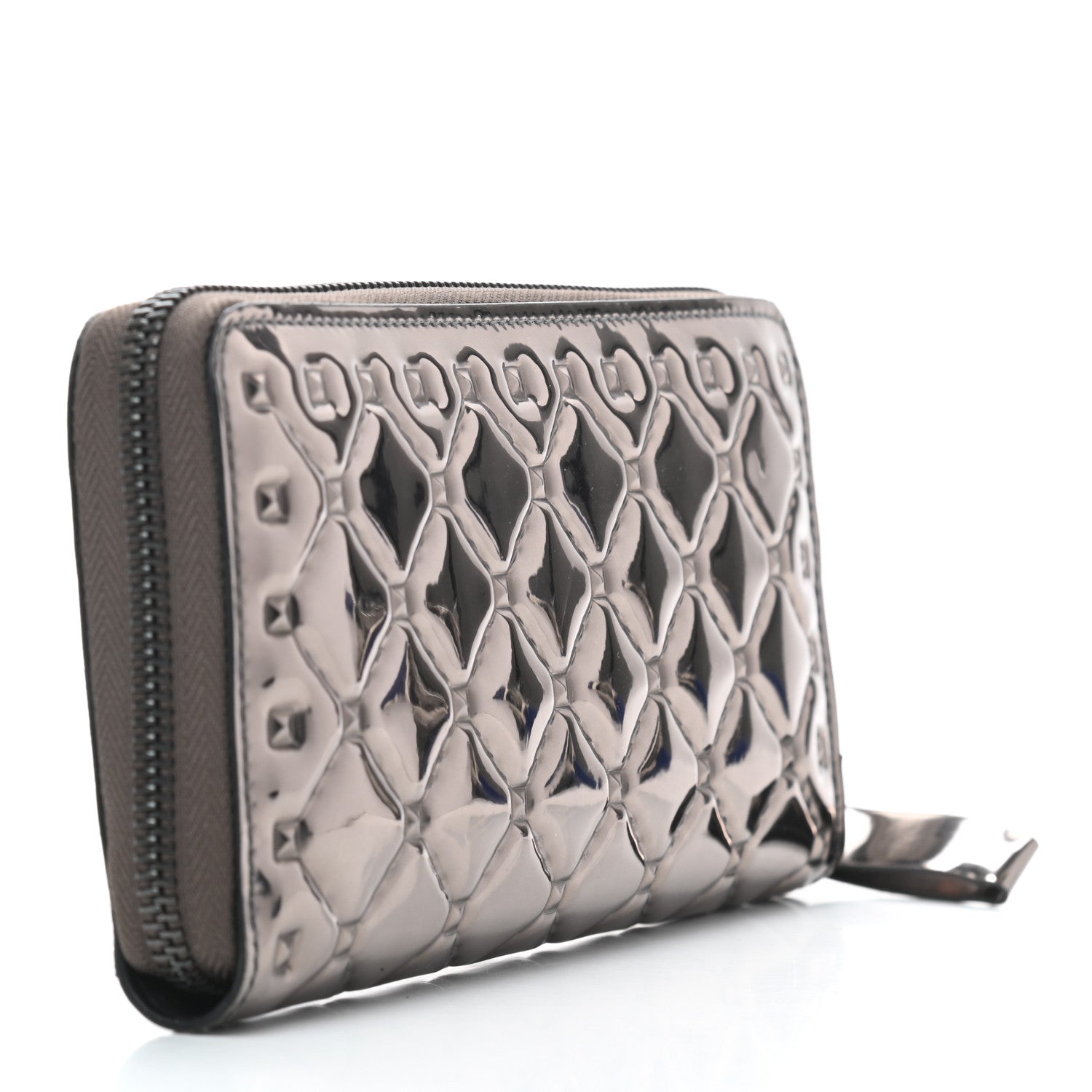 Valentino Garavani Metallic Patent Rockstud Spike Continental Zip Around Wallet Rutenio 3 of 8