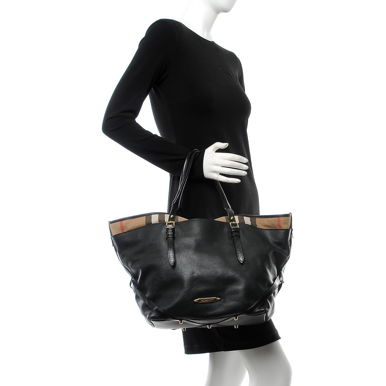 Burberry Calfskin House Check Medium Salisbury Tote Black 2 of 16