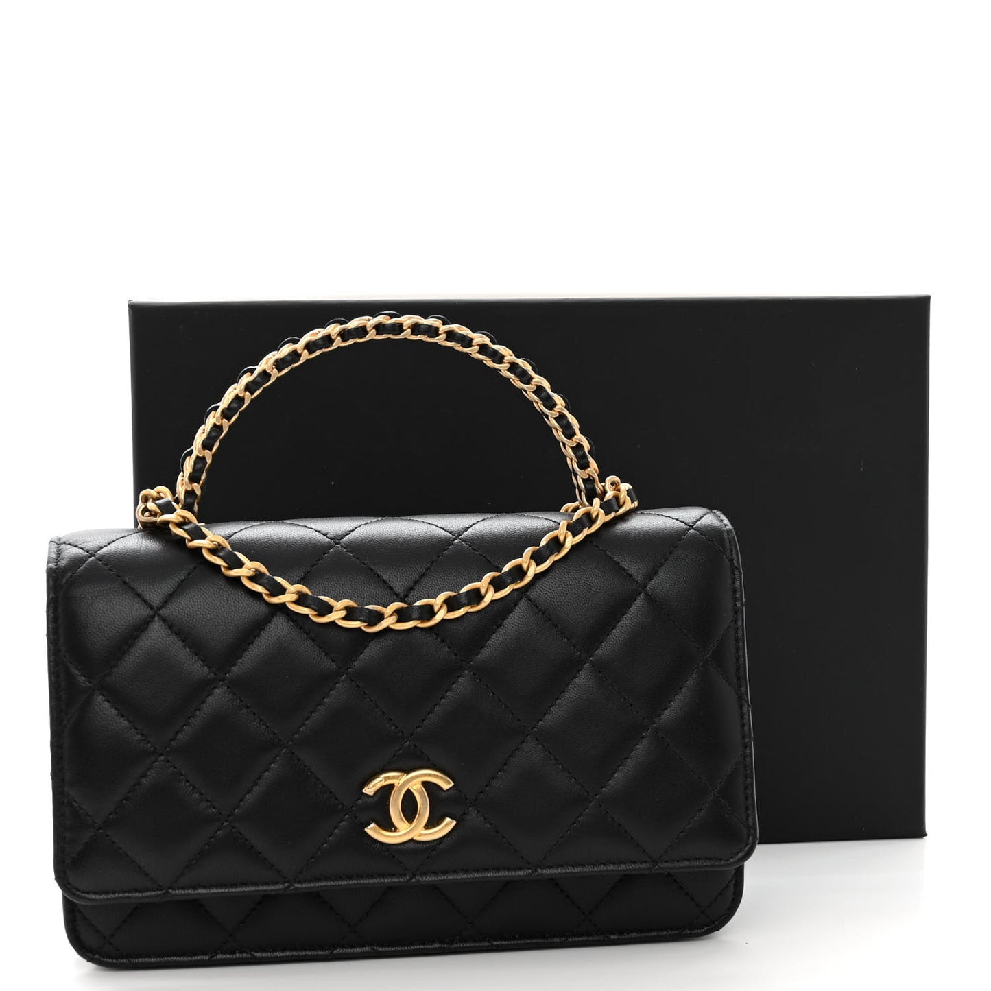 Lambskin Quilted Pick Me Up Wallet On Chain WOC Black