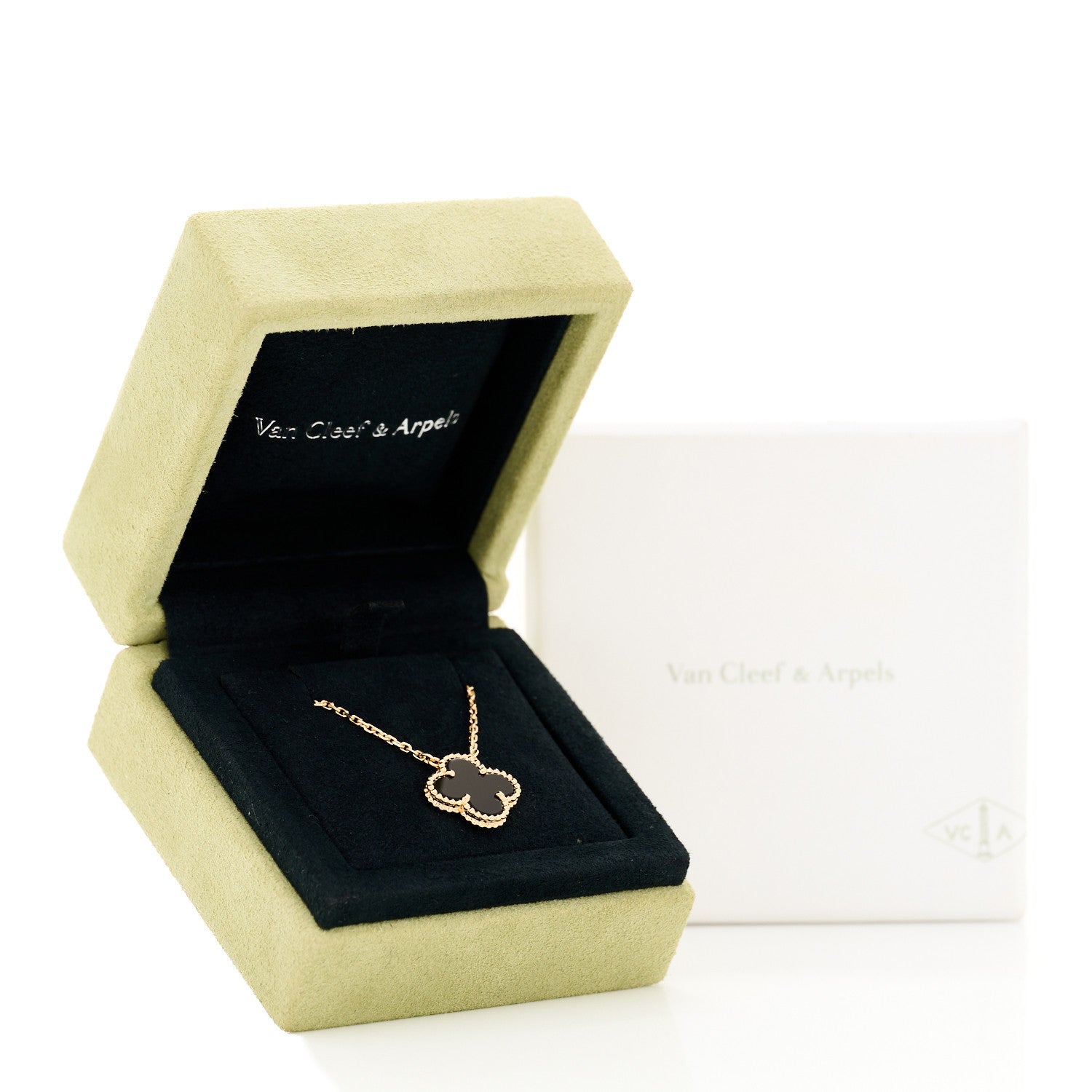 Van Cleef & Arpels 18K Yellow Gold Black Onyx Vintage Alhambra Pendant Necklace 6 of 6