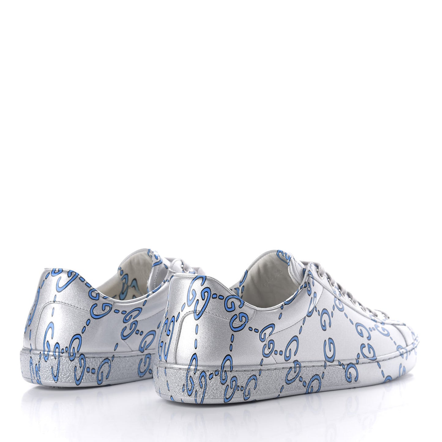 Miro Rubber Wax GucciGhost Print Mens New Ace Sneakers 8.5 Silver