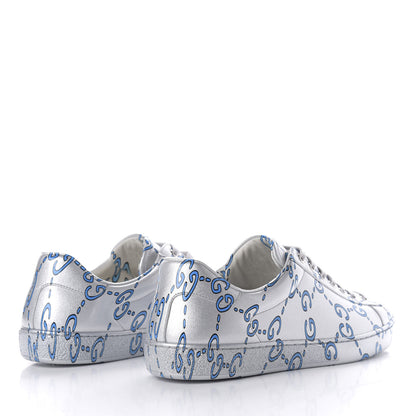 Gucci Miro Rubber Wax GucciGhost Print Mens New Ace Sneakers 8.5 Silver 4 of 10