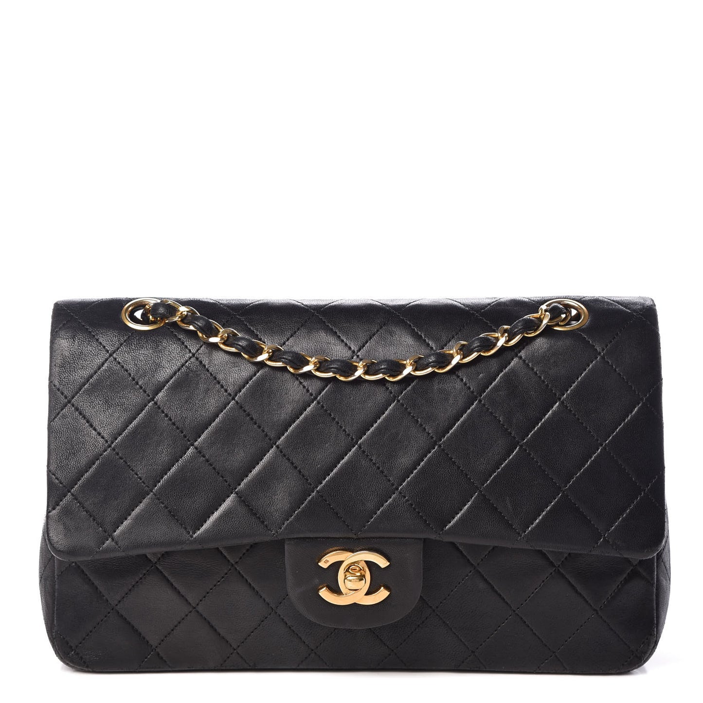 Lambskin Quilted Medium Double Flap Black