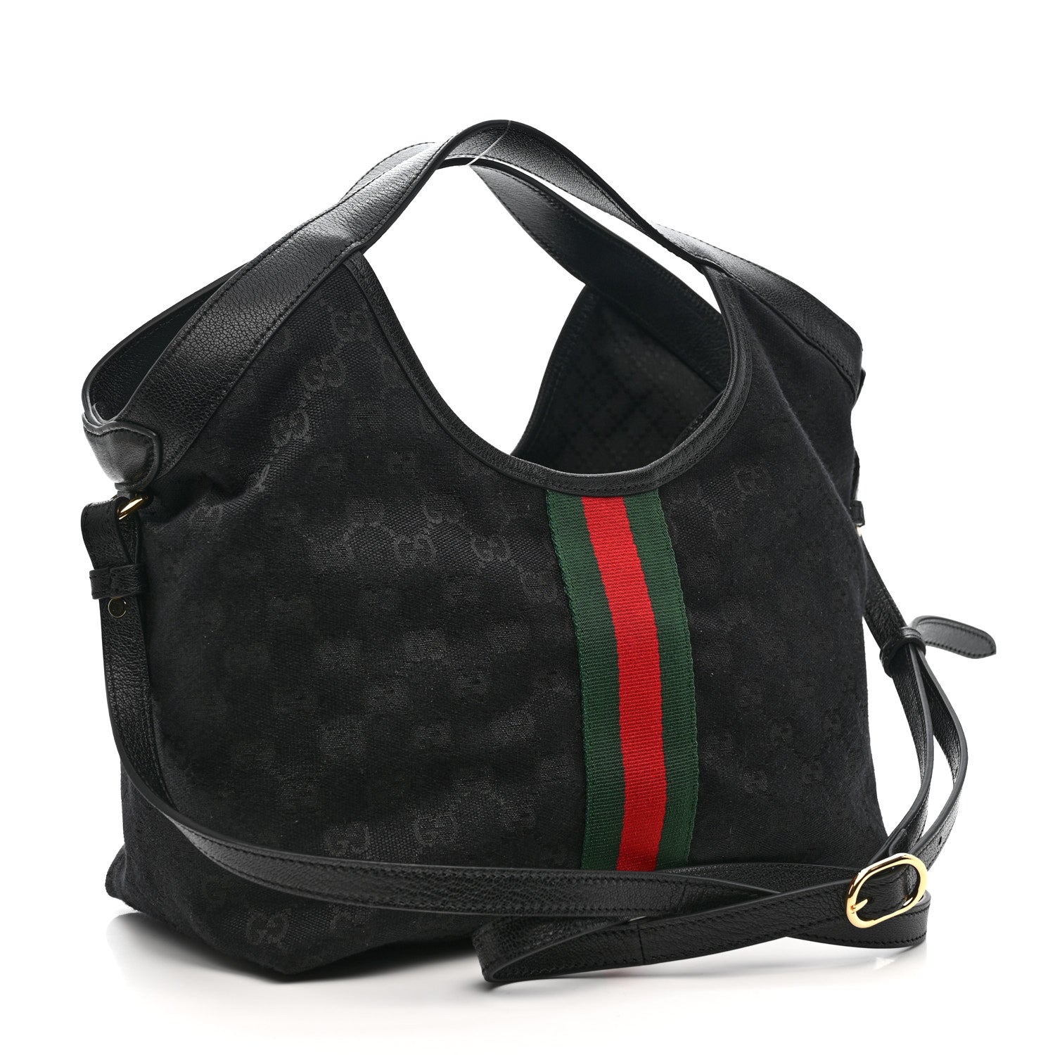 Gucci Denim GG Monogram Web Small Giglio Tote Black 3 of 9