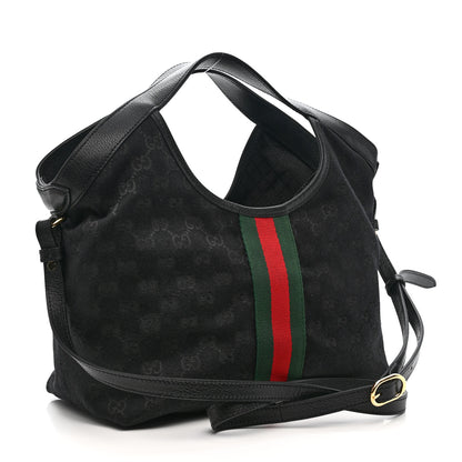 Gucci Denim GG Monogram Web Small Giglio Tote Black 3 of 9