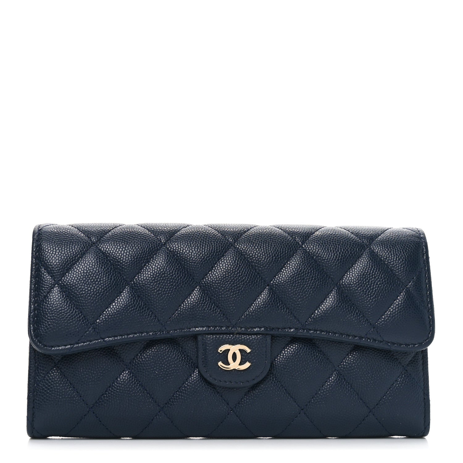 Chanel Caviar Quilted Large Gusset Flap Wallet Navy 1 of 8