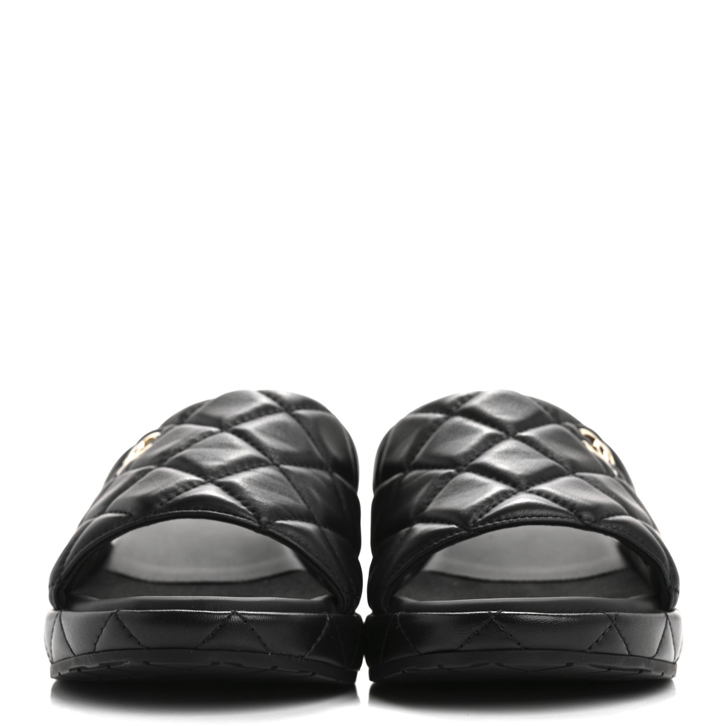 Lambskin Quilted CC Mules Wedge Sandals 40 Black
