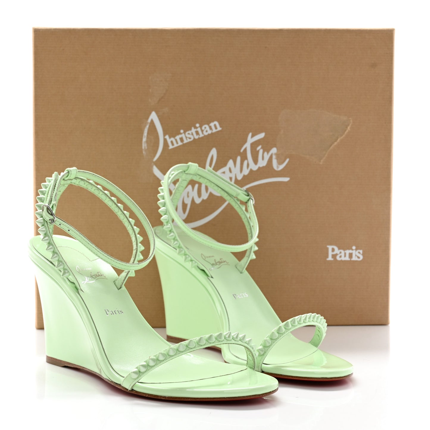 Patent Calfskin So Me Spike 85 Wedge Sandals 38 Studio Green
