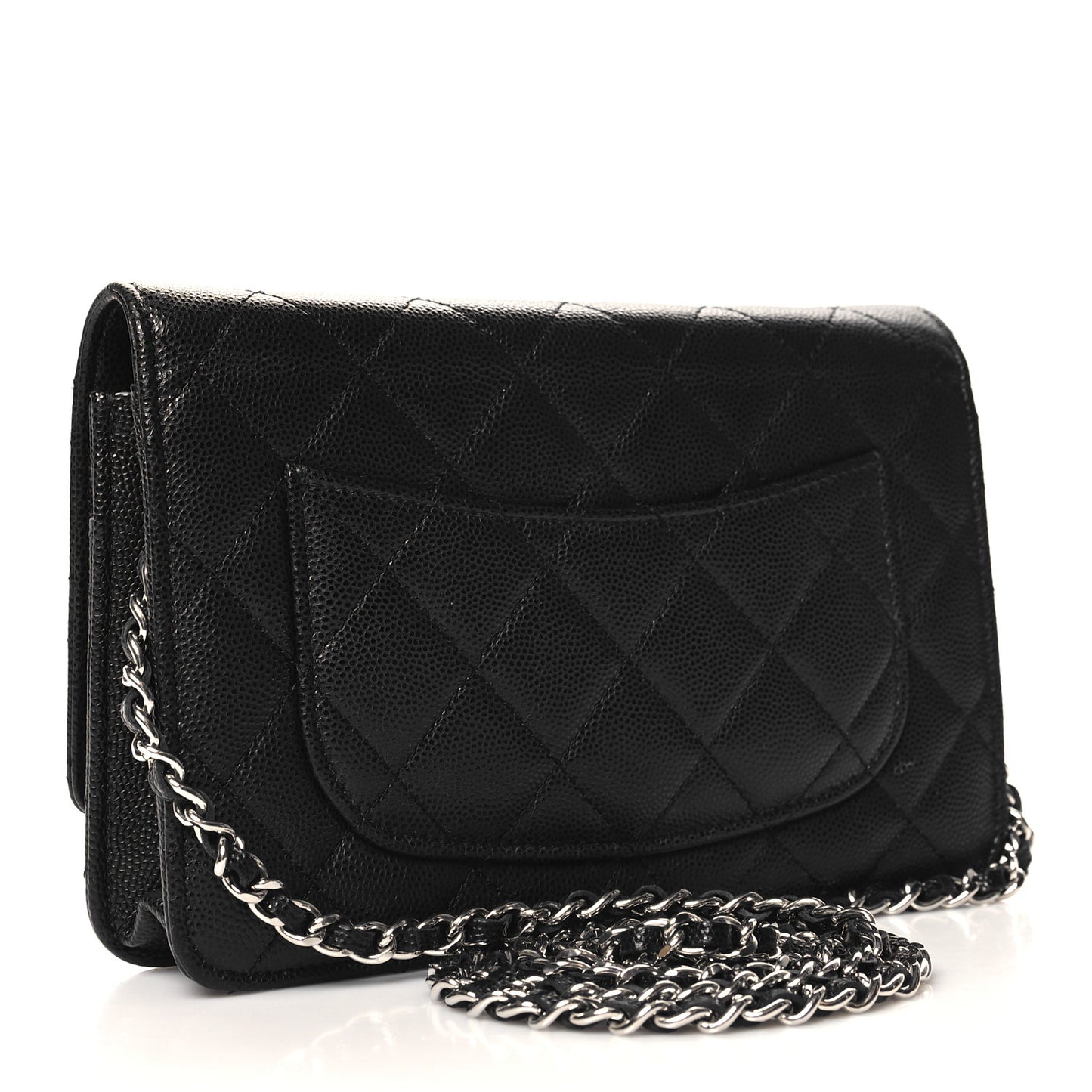 Caviar Quilted CC Logo Wallet on Chain WOC Black
