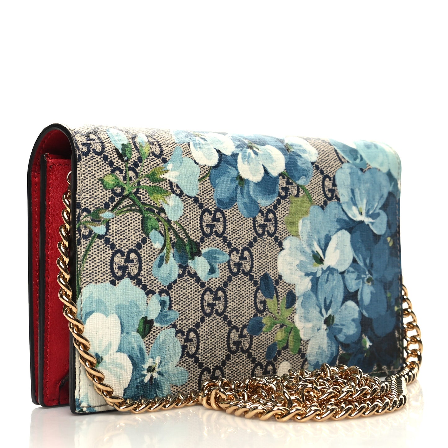 GG Supreme Monogram Blooms Chain Wallet Blue