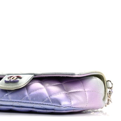 Chanel Gradient Metallic Calfskin Quilted Glasses Case With Chain Silver Blue Yellow Purple 11 of 13