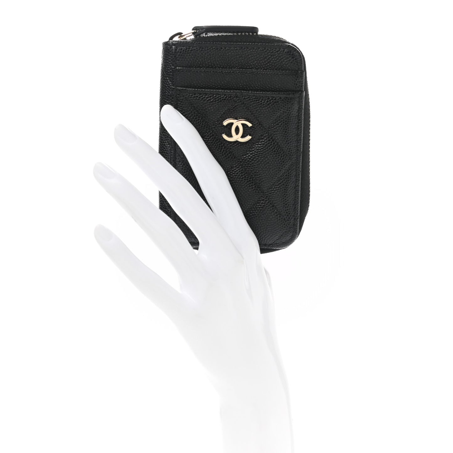 Caviar Quilted Zip Card Holder Black