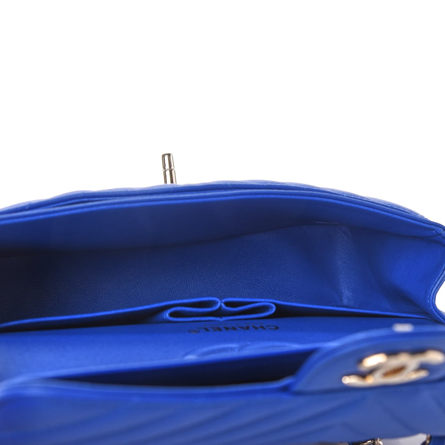 Caviar Chevron Quilted Small Double Flap Blue