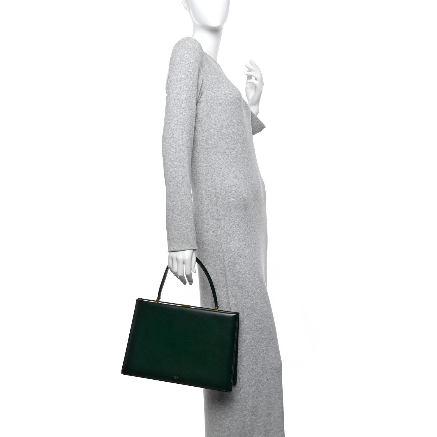 Celine Patina Box Calfskin Medium Clasp Bag Dark Green 2 of 10